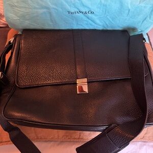 Tiffany & Co. Black Pebbled Leather Messenger Bag